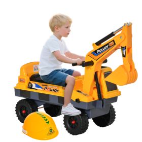 No Power 2 in 1 Ride On Excavator with Helmet and Claw, Construction Truck Set, Multi-Functional Digger with Storage, Light and Music, Yellow