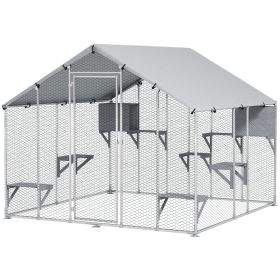 95" Extra Large Metal Outdoor Catio with Waterproof Cover, 2 Resting Boxes, 7 Jumping Platforms, for Multiple Cats