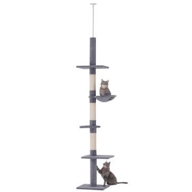 102" Adjustable Height Floor to Ceiling Cat Tree, 5 Level Cat Tower with Scratching Posts, Hammock, Gray