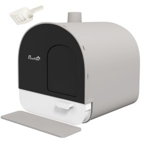 Cat Litter Box with Lid with Scoop and Filter, Light Gray