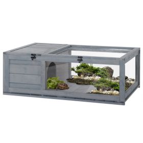 Wooden Reptile Cage with 3 Windows Slide-out Tray for Turtles, Lizards, Snakes