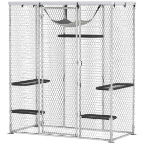 Catio Outdoor Cat Enclosure, Galvanized Steel Walk-in Cat Cage with Waterproof Cover, 5 Adjustable Platforms, Hammock