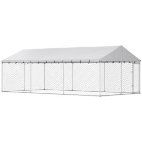 Heavy Duty Outdoor Dog Kennel with Waterproof Roof, 2 Secure Latches, Chain Link Dog Run for Backyard, 20 x 10 x 7