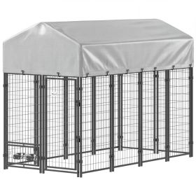 8 x 4 x 6 Outdoor Dog Kennel, Dog Kennel Outside Run with 360° Rotating Bowls, Waterproof & UV Resistant Cover