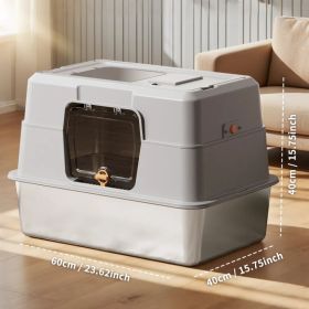 Thick Stainless Steel Fully Enclosed Grey Cat Toilet, Sturdy, Bite Proof, Leak Proof, Providing Greater Comfort For Cats In Large Spaces
