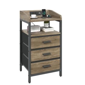 2 Pack Night Stand With Charging Station And Light Bedside End Table With 3 Fabric Drawers 2 USB Ports And Outlets For Bedroom