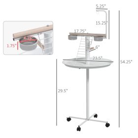 PawHut Bird Stand With Wheels, Perches, Feed Bowls, Round Tray For Parrot