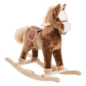 Kids Rocking Horse Plush Toddler Rocker Wooden Base Ride On Toy