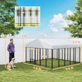9.8' X 9.8' X 6'Outdoor Dog Kennel, Dog Kennel Outside Run With 360 Rotating Bowls, Waterproof & UV Resistant Cover
