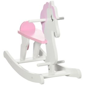Little Wooden Rocking Horse Toy for Kids Imaginative Play, Childrens Small Baby Rocking Horse Ride-on Toy for Toddlers 1-3, Pink and White