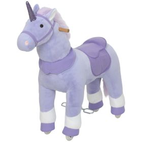 Ride on Unicorn Toy for Kids 4-7 Years, 37.8 Inch Plush Baby Rocking Horse with Wheels, No Battery Required, Purple