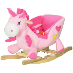Baby Rocking Horse Ride On Unicorn with 32 Songs, Seatbelt, Pink