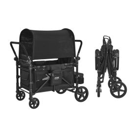 Wagon Stroller for 4 Kids, Push Pull Quad Collapsible Stroller with Adjustable Handle, 5-Point Safety Harness & Removable Canopy