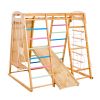 Indoor Playground Jungle Gym, 7-in-1 Wooden Indoor Playground for Kids, 250LBS Montessori Climbing Toys Playset with Swing, Monkey Bar, Slide