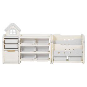 Kids Toy Storage with Bookshelf, 4-Tier Toy Storage Organizer with 10 Movable Plastic Bins, Kids Cubby Cabinet with Bookshelf for Study Room, Bedroom