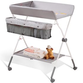 Baby Changing Table, Folding Diaper Changing Station with Lockable Wheels, Portable Changing Table 3-level Adjustable Heights