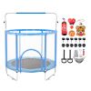 55" Kids Trampoline, 4.6FT Indoor Outdoor Trampoline, Mini Toddler Recreational Trampolinewith Safety Enclosure Net and Basketball Hoop