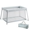 Baby Travel Crib and Play Yard, Folding Baby Playpen with Soft Mattress Pad, Portable Toddlers Crib with Breathable Mesh and Travel Bag