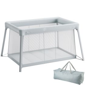 Baby Travel Crib and Play Yard, Folding Baby Playpen with Soft Mattress Pad, Portable Toddlers Crib with Breathable Mesh and Travel Bag