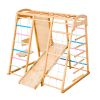 Indoor Playground Jungle Gym, 7-in-1 Wooden Indoor Playground for Kids, 250LBS Montessori Climbing Toys Playset with Swing, Monkey Bar, Slide
