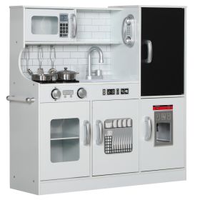 Pretend Play Kitchen, Kids Kitchen Playset with Play Phone, Chalkboard, Towel Rack & Ice Maker for 3-8 Years White