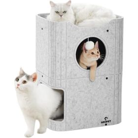 ABCPET Cat House  Indoor Felt Cat Bed  Scratch-Resistant Kitten Cube With Hanging Ball Light Gray,Pickup Only