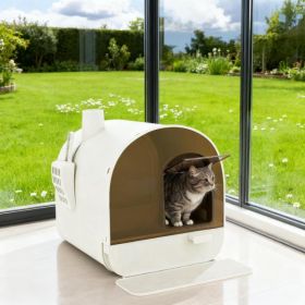 White Cat Litter Box With Lid With Scoop And Filter