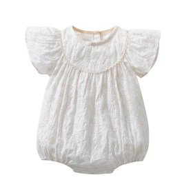 Baby Girls Lace Embroidery Round Collar Fly And Short Sleeve