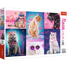 Jigsaw Puzzles - "1000 Neon Color Line" - Super cats / Trefl