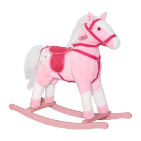 Qaba Plush Pink Rocking Horse, Toddler Ride-On Toy with Realistic Sounds, Birthday Gift for Girls