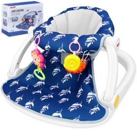 Baby Floor Seat Sit Me Up Chair - Ergonomic Infant Seat with 360° Safety Surround, Portable Foldable Chair with Music & Toys for 18+ Months - Blue