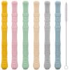 Teething Straws for Babies – 6-Pack 17cm Hollow Chew Tubes with Toothbrush Texture – Soft Silicone Teether Toys for Gum Relief – Neutral Colors
