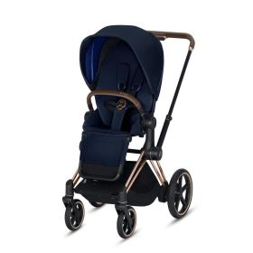 CYBEX ePriam 3-in-1 Travel System Frame in Rose Gold with Brown Details Baby Stroller – Indigo Blue