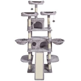 Cat Tree for Indoor Cats, 68.5" Cat Tower with 2 Cat Condos, Sisal Scratching Post, Hammocks, Top Perches, Jumping Platforms and Ramp