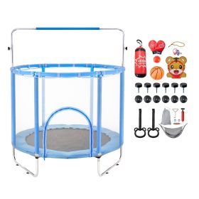 55" Kids Trampoline, 4.6FT Indoor Outdoor Trampoline, Mini Toddler Recreational Trampolinewith Safety Enclosure Net and Basketball Hoop