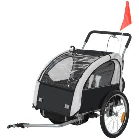 Aosom 2-Seat Elite 360 Swivel Bike Trailer for Kids Bicycle Cargo Trailer with Water-Resistant Windows, Black and White