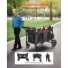 Wagon Stroller for 4 Kids, Push Pull Quad Collapsible Stroller with Adjustable Handle, Safety Harness & Removable Canopy