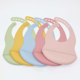 Baby Solid Color Food Grade Silicone Bibs (Color: Khaki, size: Average Size (0-8Y))