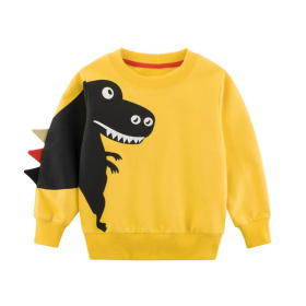 Baby Boy Cartoon Dinosaur Pattern 3D Horn Patched Design Hoodies (Color: Yellow, size: 100 (2-3Y))