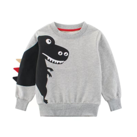 Baby Boy Cartoon Dinosaur Pattern 3D Horn Patched Design Hoodies (Color: Grey, size: 130 (7-8Y))