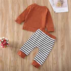 Baby Boy 1pcs Solid Color Hoodie Combo Striped Pattern Trousers Sets (Color: Orange, size: 73 (6-9M))