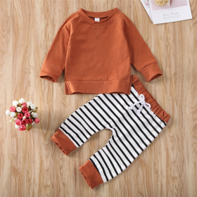 Baby Boy 1pcs Solid Color Hoodie Combo Striped Pattern Trousers Sets (Color: Grey, size: 100 (2-3Y))