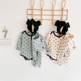 Baby Cartoon Print Pattern Soft Onesies Combo Trousers Sets (Color: Beige, size: 73 (6-9M))