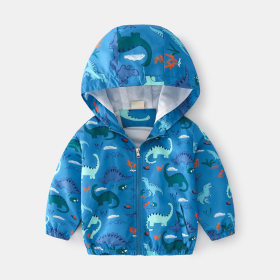 Baby Boy Cartoon Pattern Zipper Front Design Mesh Cloth Jacket Coat (Color: Blue, size: 90 (12-24M))