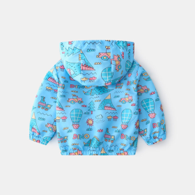 Baby Boy Cartoon Pattern Zipper Front Design Mesh Cloth Jacket Coat (Color: Light Blue, size: 110 (3-5Y))