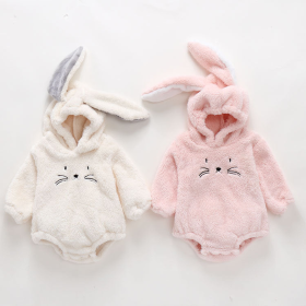 Baby Embroide Pattern Rabbit Ear Design Thickened Onesies Bodysuit (Color: pink, size: 73 (6-9M))