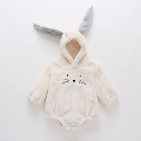 Baby Embroide Pattern Rabbit Ear Design Thickened Onesies Bodysuit (Color: White, size: 73 (6-9M))
