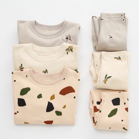 Baby 1pcs Print Pattern Tops Combo Trousers Underwear Cotton 2 Pieces Sets (Color: Coffee, size: 100 (2-3Y))