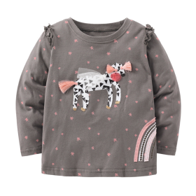 Baby Girl Cartoon Unicorn Patches Pattern Cotton Shirt (Color: Grey, size: 90 (12-24M))