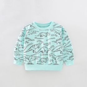 Baby Boy All Over Dinosaur Print Pattern Long Sleeve Casual Hoodie (Color: Blue, size: 100 (2-3Y))
